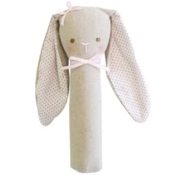 Alimrose Bunny Rattle & Squeaker Linen - Pink