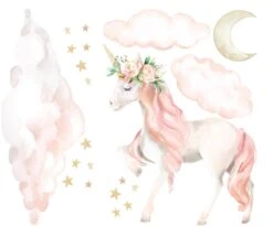 Ginger Monkey Dreaming Unicorn Wall Decal Set -Finest Baby Products Ginger Monkey Dreaming Unicorn Wall Decal Set Left Facing