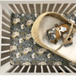 Luna Treasures Jersey Cot Sheet Indigo Blooms