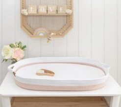 Living Textiles Changing Basket -Finest Baby Products Living Textiles Changing Basket White Pink 2